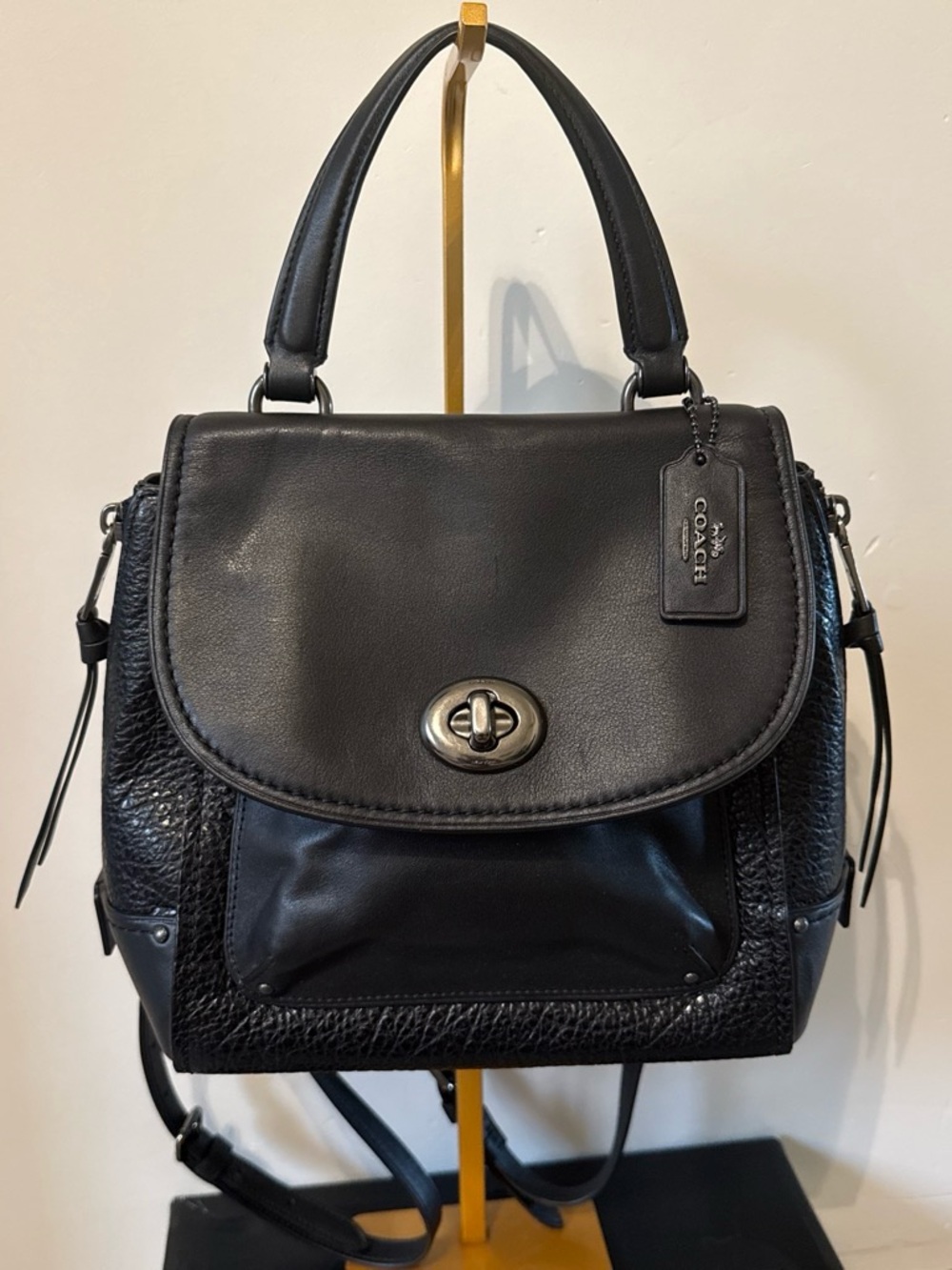 Coach Black Leather Turnlock Satchel with Top Handle